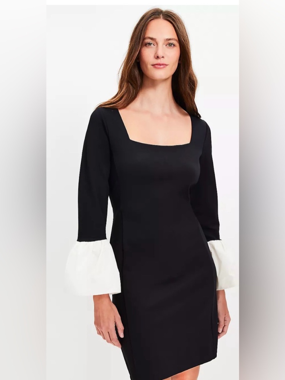 LOFT Black Mini Dress with White Ruffle Cuffs